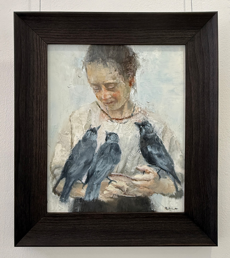 Magdalena Heinroth with three hand raised Jackdaws 1919